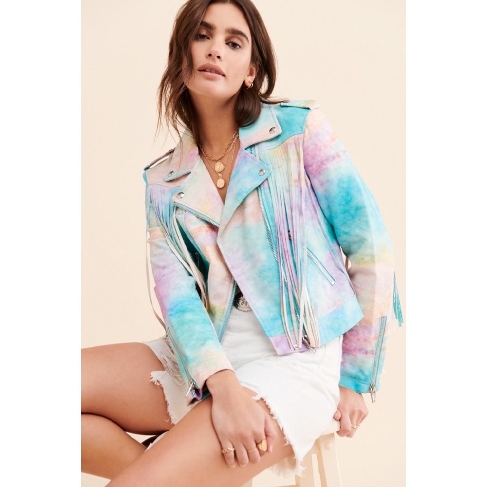 Blank NYC Go Loco Tie Dye Fringe Moto Jacket